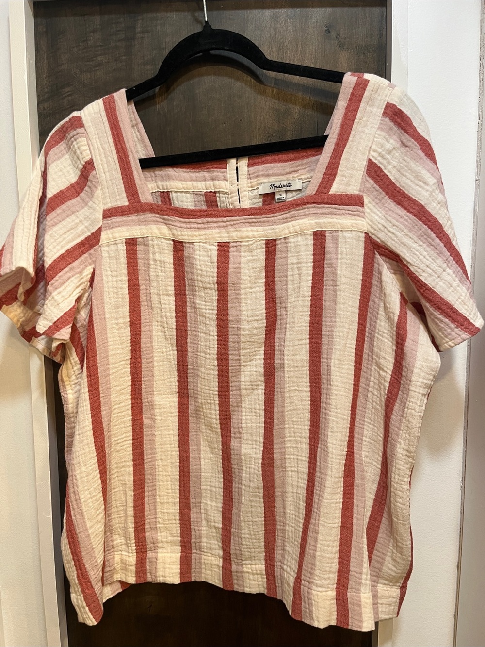 Madewell Cream and Rust red and pink Striped Square-Neck Top